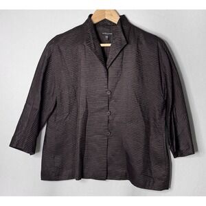 Eileen‎ Fisher Quilted Blazer Jacket Sz S Petite Brown Silk Wool Pockets 3/4 Slv